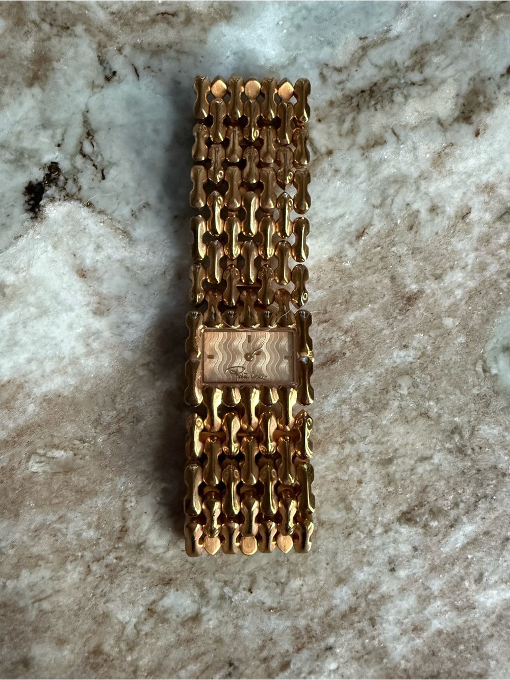 Roberto Cavalli Gold Tone Wide Cuff Bracelet Watch Y2K Designer